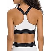 AMRIY Women's Medium Support Sports Bra with Adjustable Straps Removable Pads Color Contrast Band Yoga Workout Bra