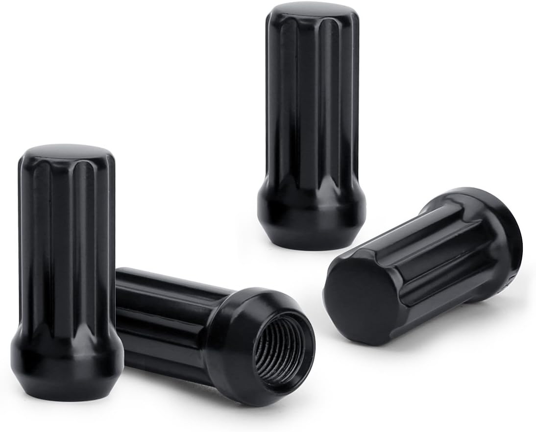 14mmx1.5 Wheel Lug Nuts, 32x Black M14x1.5 Lug Nut,Conical/Cone Bulge Seat, Dynofit Closed End Long Extended XL Spline with 1 Socket Key Fits 8 Lug Aftermarket Wheels: Industrial & Scientific