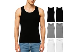 Athllete Men’s Tank Tops 6 Pack–100% Cotton Sleeveless Undershirts Multipack - Breathable Black White Gray Muscle Shirts