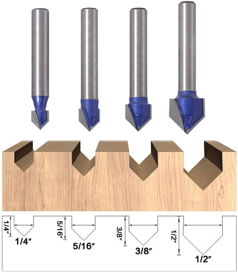 Bestgle 4pcs 1/4" Shank Industrial Grade 90 Degree V Groove Router Bit Set CNC Engraving V Grooving Cutter Woodworking Tool 1/4" - Image 3