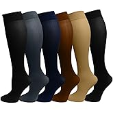 Differenttouch 6 Pairs Women's Opaque Spandex Trouser Knee High Socks Queen Size 10-13