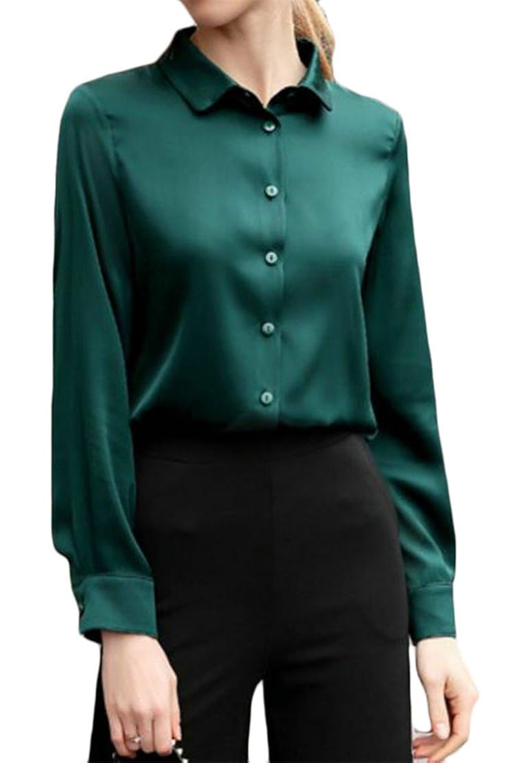 green satin button down