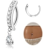 Masedy 14G G23 Titanium Clicker Belly Button Ring for Women - Teardrop CZ Dangle Curved Reverse Barbell Navel Piercing - Hypoallergenic Jewelry