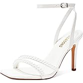 LULLASONG Women's Heels Strappy Ankle Strap High Heels 3.5 Inch Heeled Square Open Toe Sandals for Women