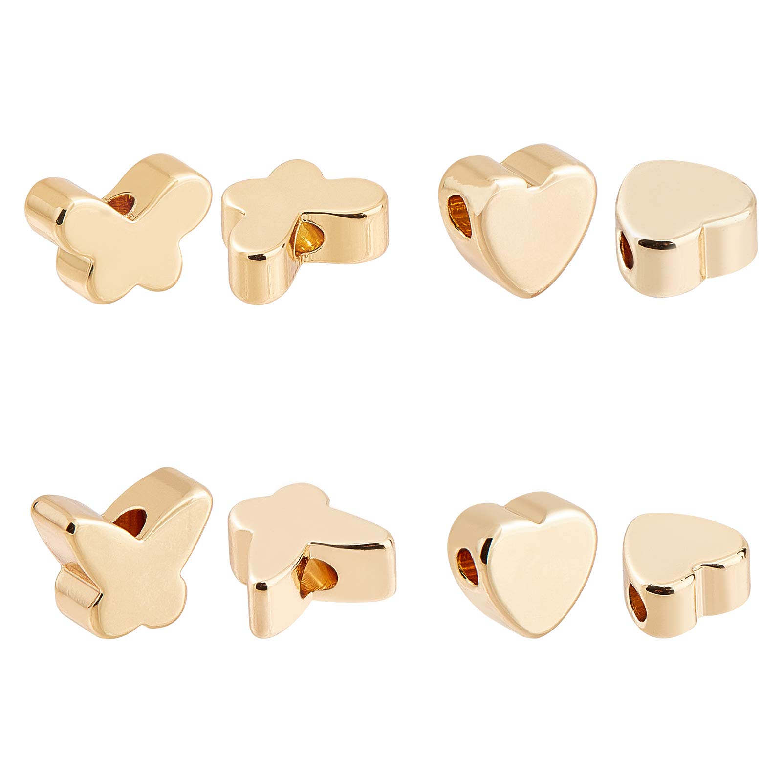 BENECREAT 40PCS 18K Gold Plated Spacer Beads 4 Mixed Butterfly & Heart Brass Beads for Bracelet Necklace DIY Jewelry Making - 10PCS/Shape