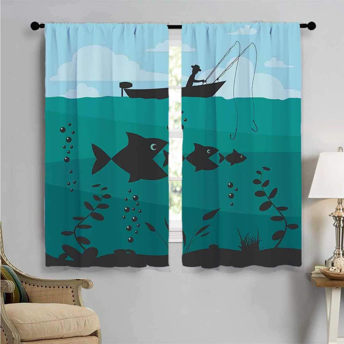 SUZM Window Curtain Fabric， Fishing on Boat Nautical