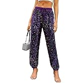 Sparkly Mardi Gras Sequin Jogger Pants, Elastic Waist with Drawstring, Festival Dance Wear