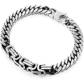 COOLSTEELANDBEYOND Curb Chain and Byzantine Chain Bracelet, Mens Stainless Steel Silver Black Two-tone, Satin Finish