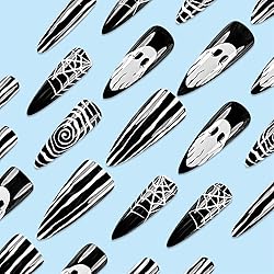 24Pcs Halloween Press on Nails Almond Long Ghost