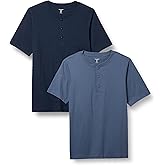 Amazon Essentials Men's Slim-Fit Short-Sleeve Cotton Henley T-Shirt, Pack of 2