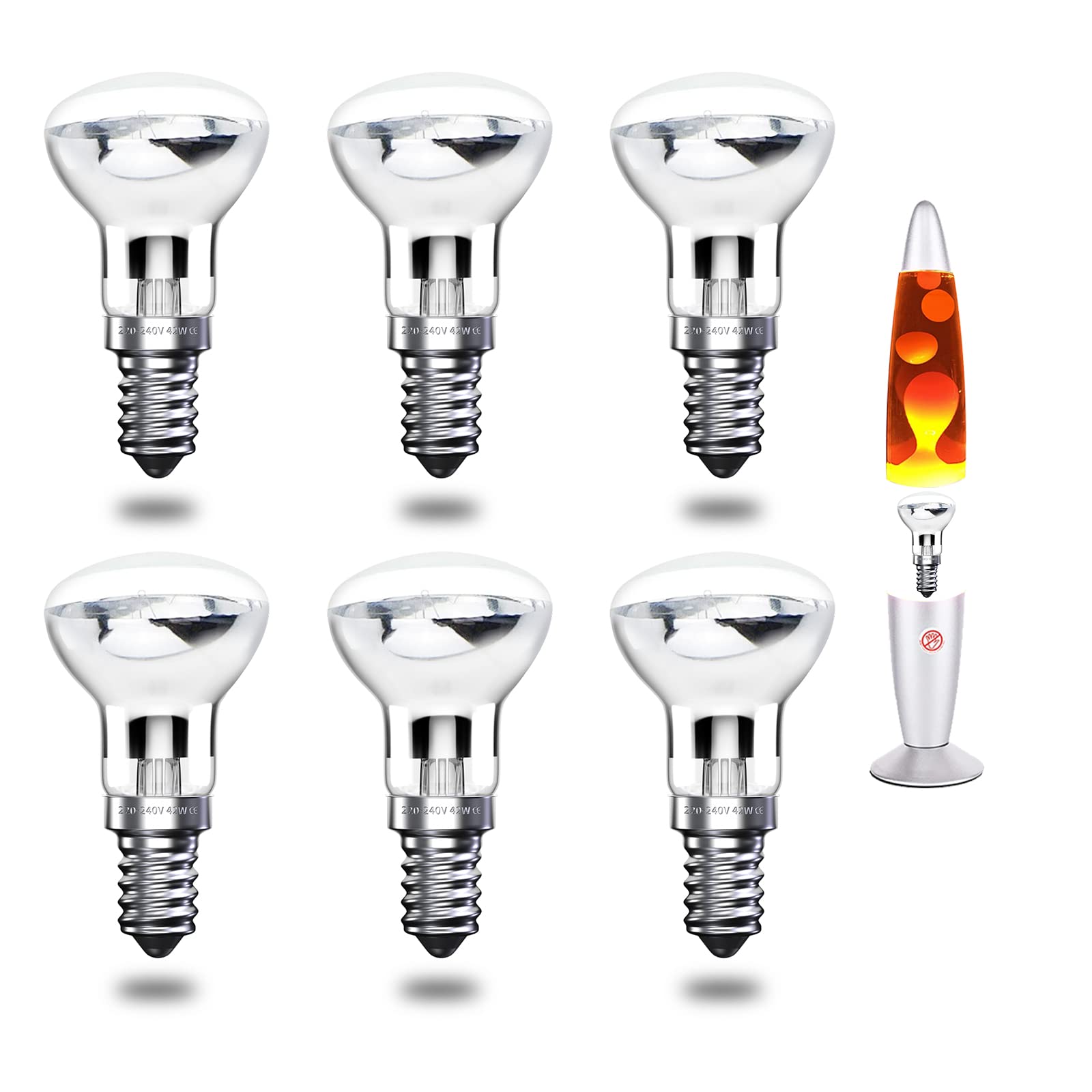 Bonlux E14 40W R39 Dimmable Lava Lamp Bulb, SES Small Edison Screw Reflector Spotlight Bulb, E14 Reflector Bulb, Replacement Bulb for Lava Lite Lamp (Warm White, 6-Packs)