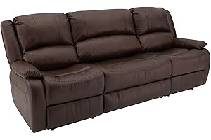 RecPro Charles 94" Double Recliner RV Sofa with Convertible Console | Zero Wall Reclining Sofa for Camper | Wall Hugger Couch | Upgraded 2023 Fabric (Mahogany)