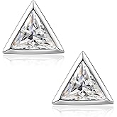 2Carat 6 * 8mm Total Emerald Cut Cubic Zirconia CZ Earrings Stud,18K White Gold Plated 925 Sterling Silver Bezel Set Studs for Women & Men