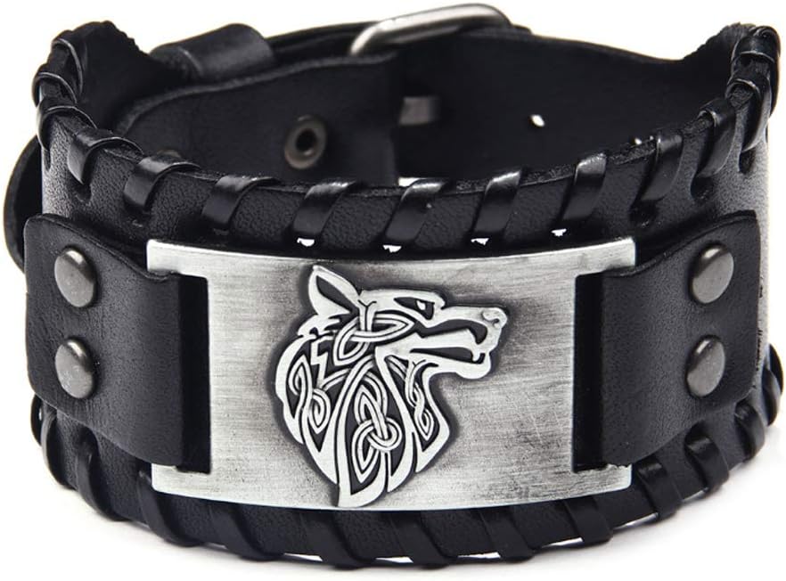 Suncaya Viking Punk Leather Cuff Bracelet - Life Tree Rock Leather Wristband Adjustable Nordic Rune Vintage Bracelet for Men