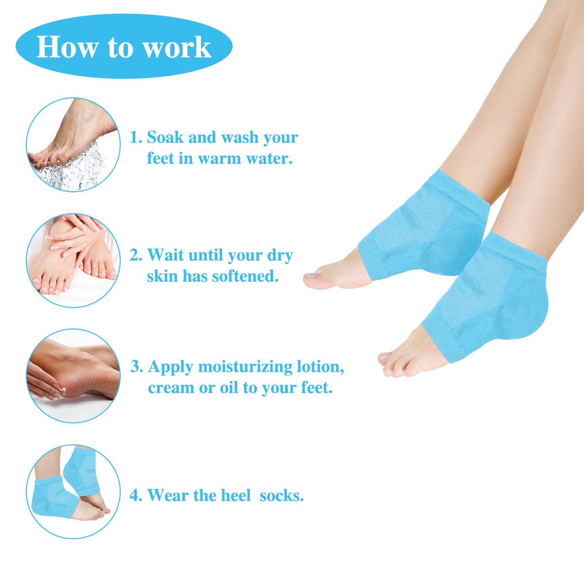 CABAX Heel Moisturizing Socks Open Toe Socks Cracked Gel Heel Socks Foot Toeless Cooling Heel Repair Socks for Women Dry Hard Cracked Feet, 4 Pairs : Beauty