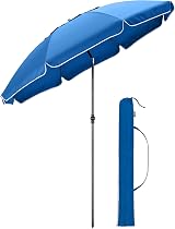 CHRISTOW 2m Blue Tilting Beach Parasol Umbrella UV Resistant Portable Garden view 2