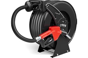 BREARO Fuel Hose Reel 3/4" x 50FT Retractable Diesel Hose Reel 300PSI Ratchet Spring Driven Hose Holder Reel Heavy Duty Industrial Steel with Fueling Nozzle for Aircraft Tank Truck Trailer Ship, Black