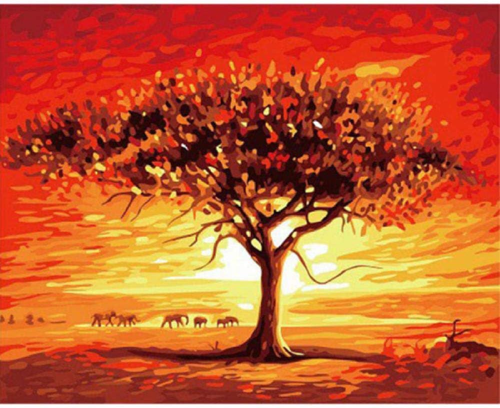 Zxyjjbcl Coucher Du Soleil Grand Arbre éléphant Dessin