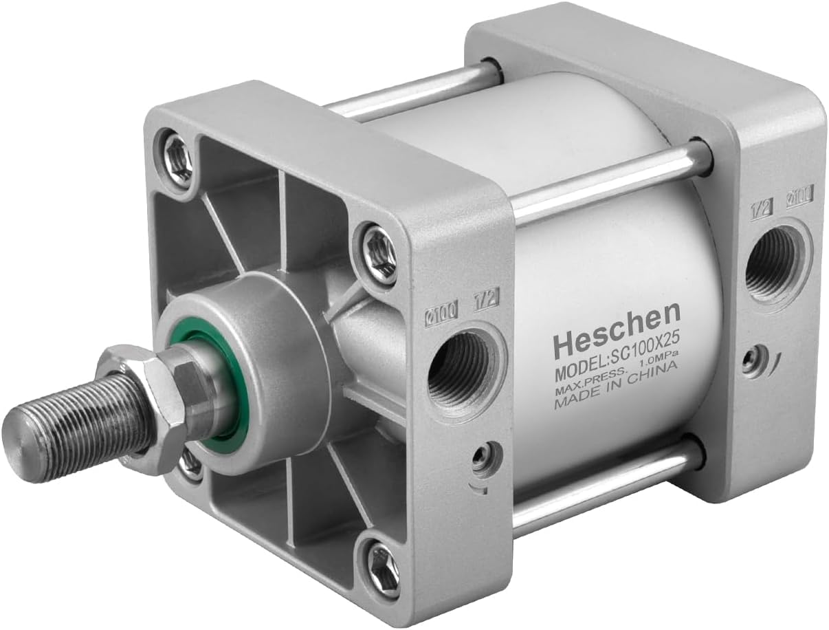 Heschen Pneumatic Standard Air Cylinder, SC 100-200, PT1/2'' Port, 100mm Bore, 200mm Stroke, Double Acting (25mm stroke)