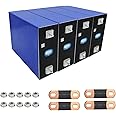 4PCS 3.2V 300AH Grade A LiFePO4 Battery Cells, USA Stock, Deep Cycle 6000 Battery with QR Code, Lithium Motorcycle Battery, Suit for Marine, RV, Solar System, Golf Cart