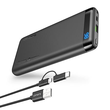 Omars Powerbank 10000mAh Handy USB C Quick Charge PD(Input/Output bis 3A), USB QC 3.0 18W Ausgang, Display Digital Anzeige, S