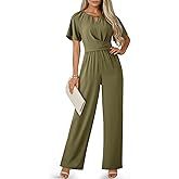 Dokotoo Jumpsuits for Women Dressy Casual Overalls One Piece Short Sleeve Wide Leg Elegant Rompers Jumpers With Pockets