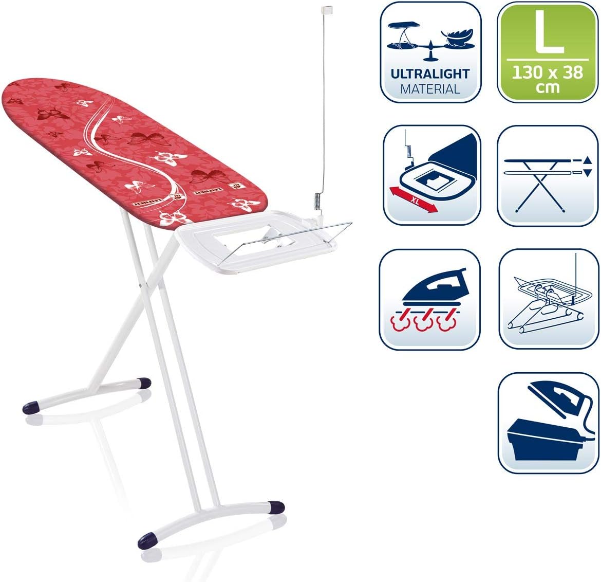 Leifheit Bügeltisch Air Board Express L Solid ideal für eine Dampfstation, Bügelbrett mit Baumwollbezug, Dampfbügelbrett mit ultraleichter Bügelfläche