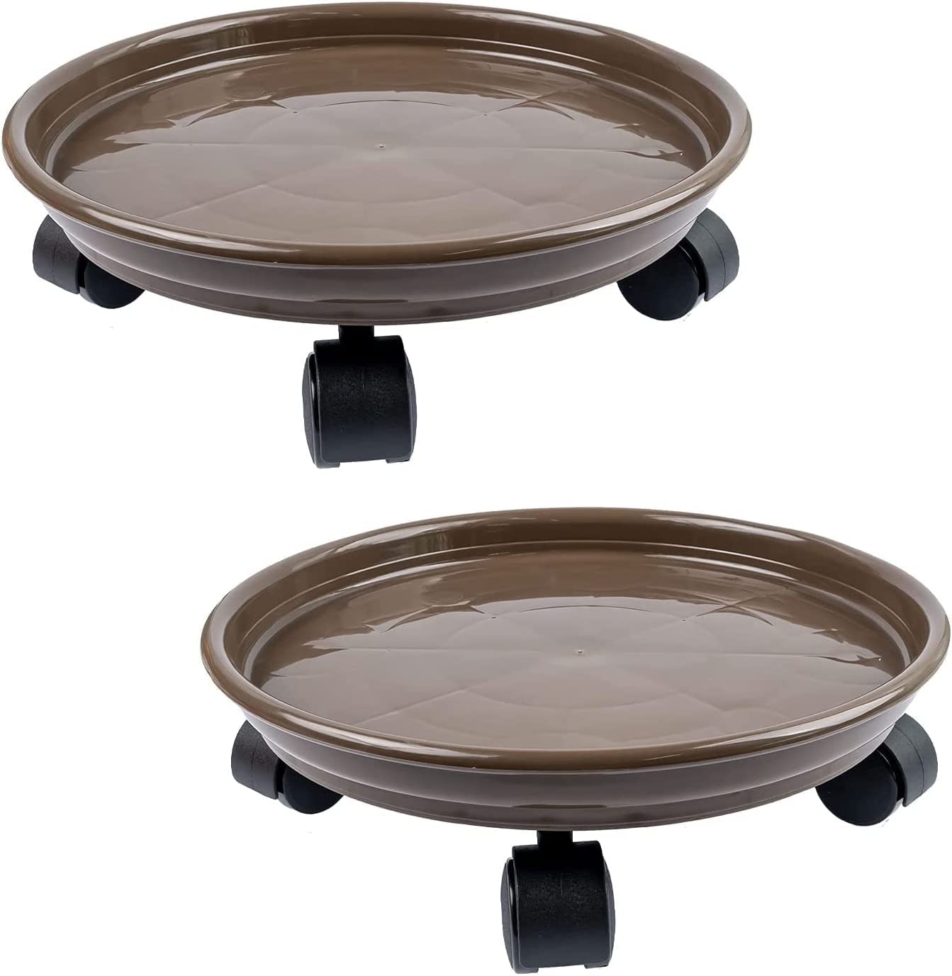 Photo 1 of 2Pcs Plant Caddy,Planter Pot Mover, Plant Pot Pallet Dolly Caster with Universal Wheels, Round Movable Planter Dolly Trolley Tray Pallet Outdoor Indoor Tree Flower Stand Planter (11.8 inch+2pcs+brown)