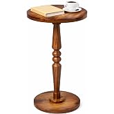 promitop Small Wooden Round Side Table | Accent Nightstand Pedestal Table, For Living Room, Bedroom, Compact Coffee Table, Tea Table, Drink Table, End Table