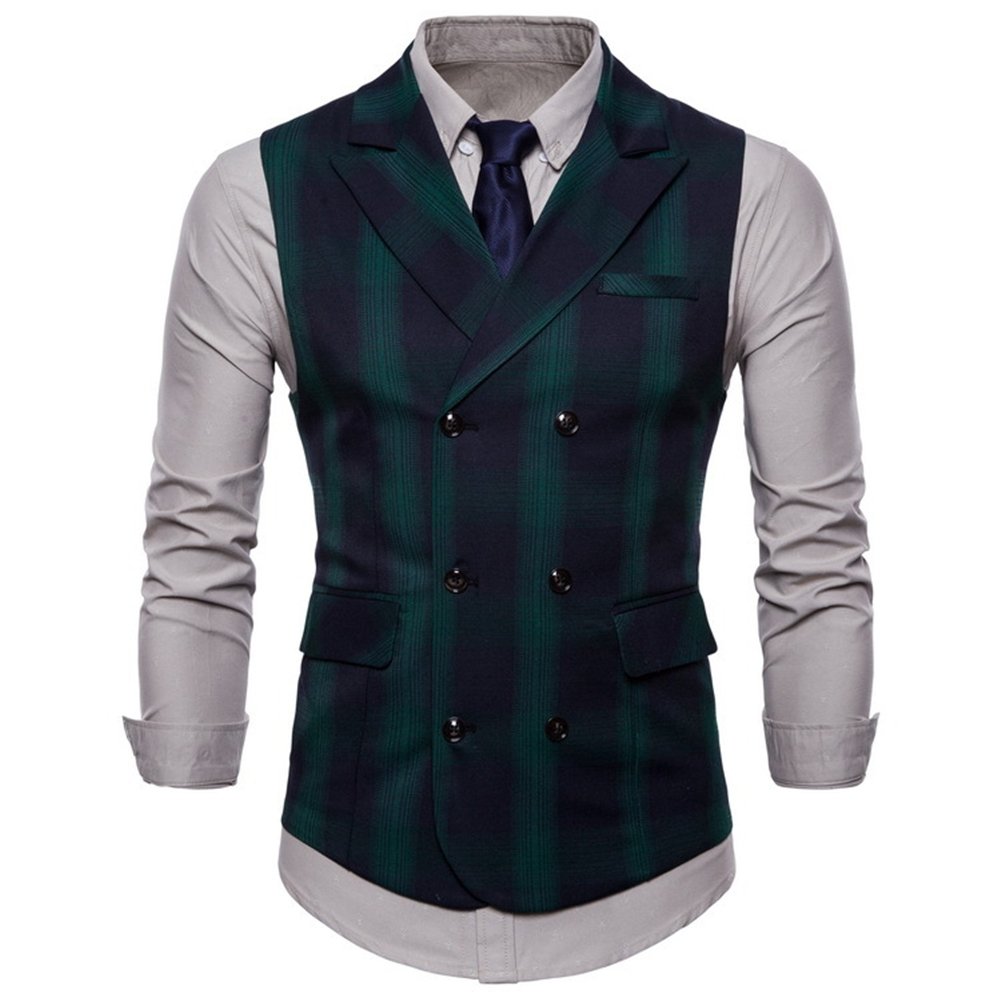 GWELL Homme Gilet à Carreaux Veste sans Manches Anglais Slim Fit