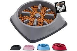 GORILLA GRIP Patent Pending Slow Feeder Dog Bowls, Interactive Puzzle Toy for Dogs and Cats Food Training, Keeps Pets Busy and Prevents Puppy Overeating, All Breeds, 100% BPA Free, 1 Cup, Gray