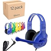 Eduvy Bulk Headphones for Classroom with Microphone, Heavy-Duty School Pack Wired Headphones for Students with Rotating Boom Mic. Teacher Must Haves from Elementary to College (12 Pack Mixed Color)