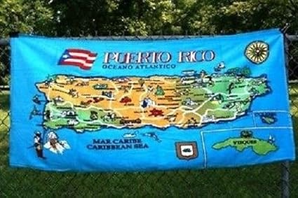 Amazon Com Aes Puerto Rico Island Map 2 30 X60 Cotton Beach