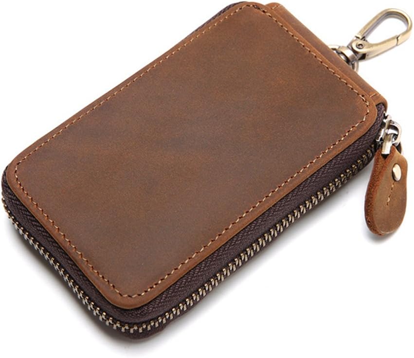 Fmeida Leather Key Holder Wallet Zipper Mens Key Case Pouch-Gift for Men Boy