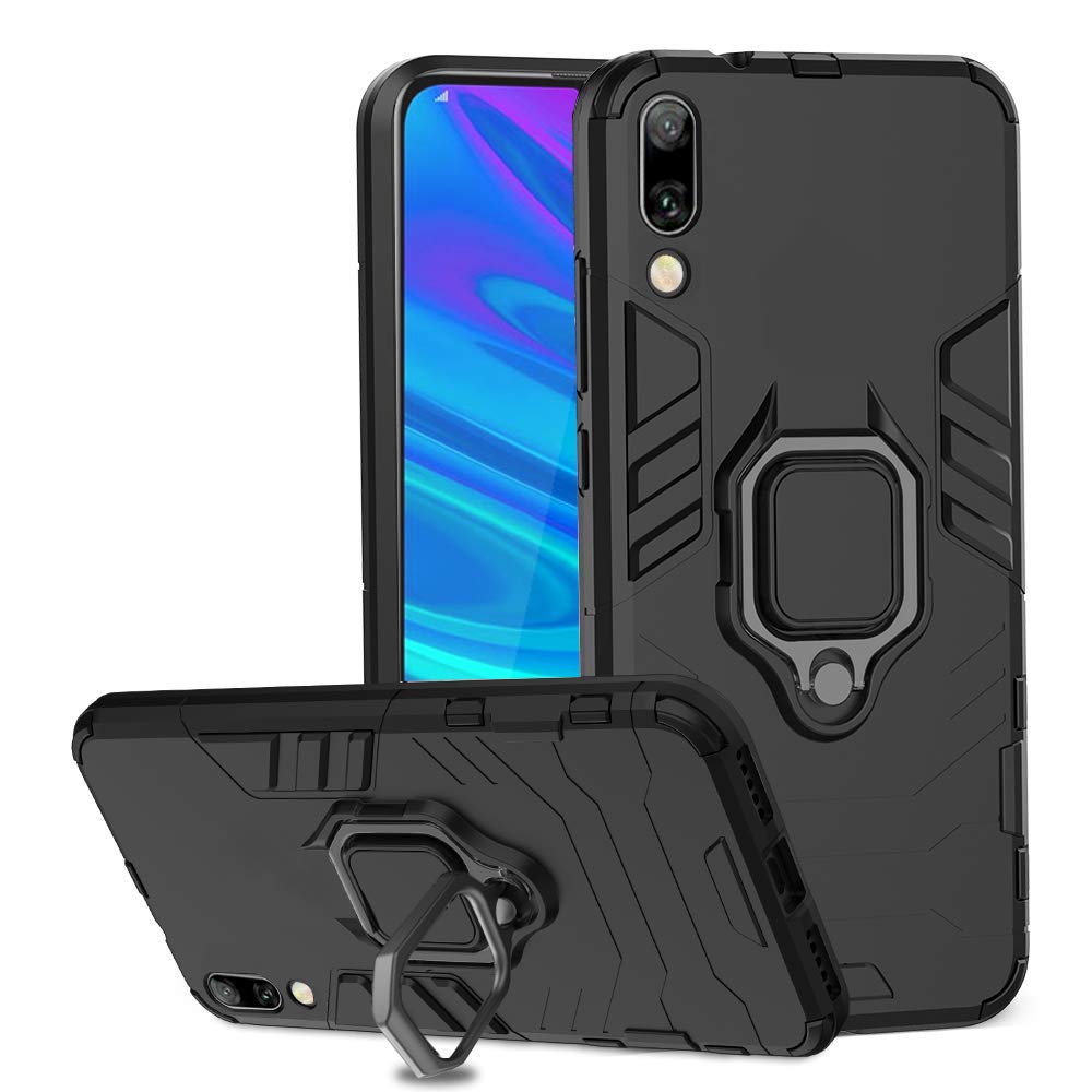 Ferilinso Case for Huawei P Smart 2019, Stylish Dual Layer Hard PC Back Case with Ring Grip Kickstand & Support Magnetic Car Mount Function Cover (Black)