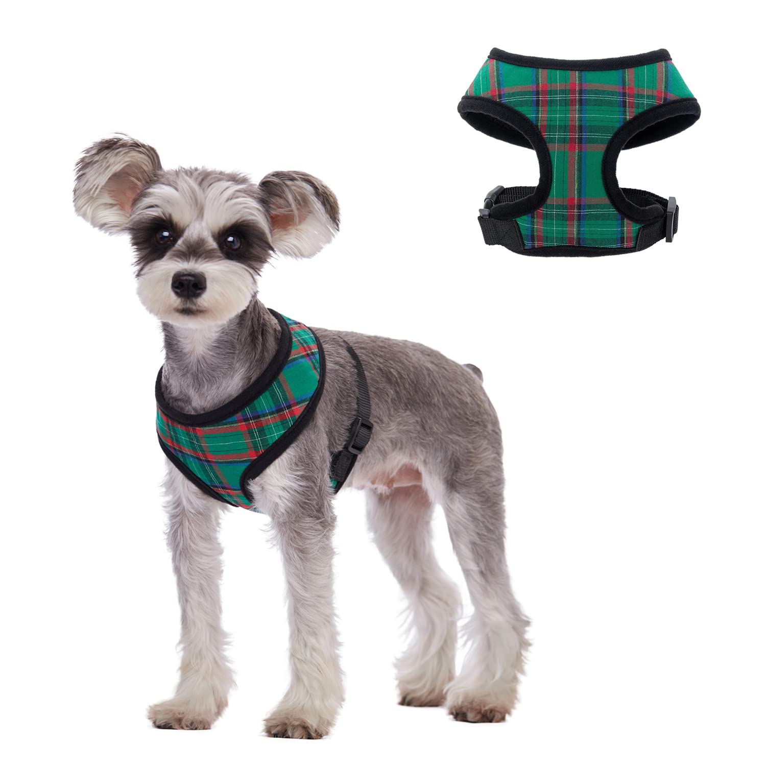 MeiAOBest Dog Harnesses,Soft Cotton Plaid Small Dog Harness Pet Vest Harnesses for Cats Puppy Samll Dogs Medium Dogs (Green, S)