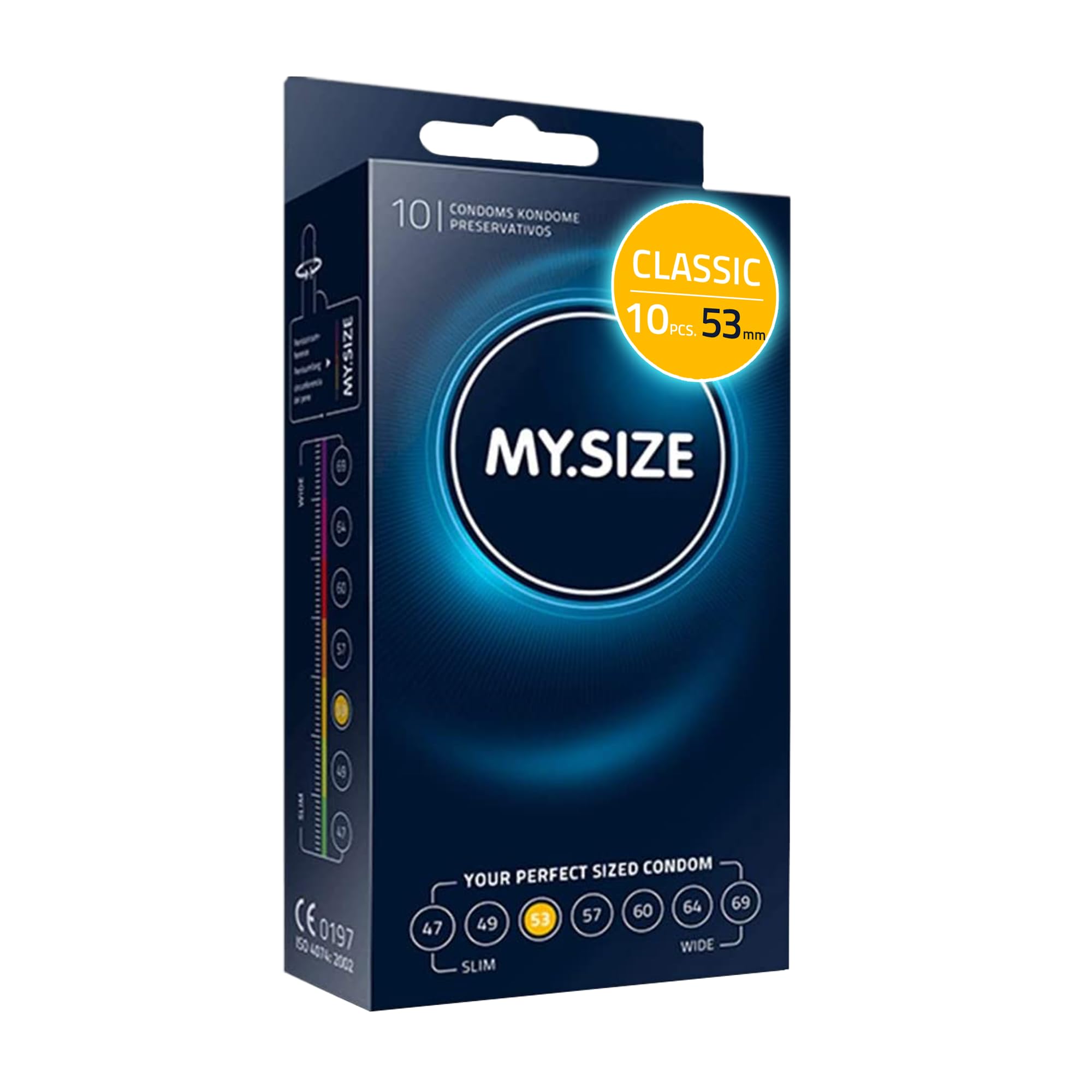 MY.SIZE Classic Condoms Size 3 I 53 mm Width I 10 Pieces Standard Pack I Premium Kondoms Extra Thin I True to Touch Gossamer I Thin 0.07 mm wall Thickness I Vegan I for Men