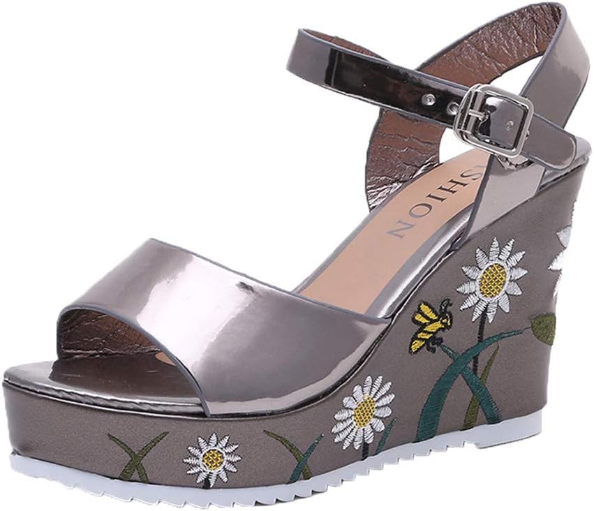 🎀 Women's Shoes,Summer Women's Wedge Breathable Shoes Fish Mouth Sandals Blet Buckle Flat Bottomed Sandals