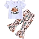 GLIGLITTR Toddler Baby Girl Bell Bottom Outfit Set Western Cowgirls Short Sleeve Tee+Boho Flared Pants 2pcs Summer Clothes