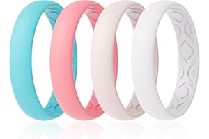 ThunderFit Women Breathable Silicone Promise Rings For Her Wedding Bands - 4mm Wide, 1.5mm Thick, Variety Multipack 1/2/3/4/8