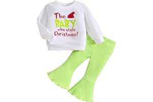 Kislio Toddler Baby Girl Christmas Outfit Long Sleeve Sweatshirt Top Bell Bottoms Pants Infant Girls Christmas Clothes Set