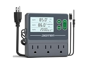 DIGITEN Temperature and Humidity Controller with Timer - 3 Outlet, 2 Separate Probes, Plug in Temperature Controller for Reptiles,Snake, Mushrooms, Tent, Triple Control for Temp,Humidity,Time