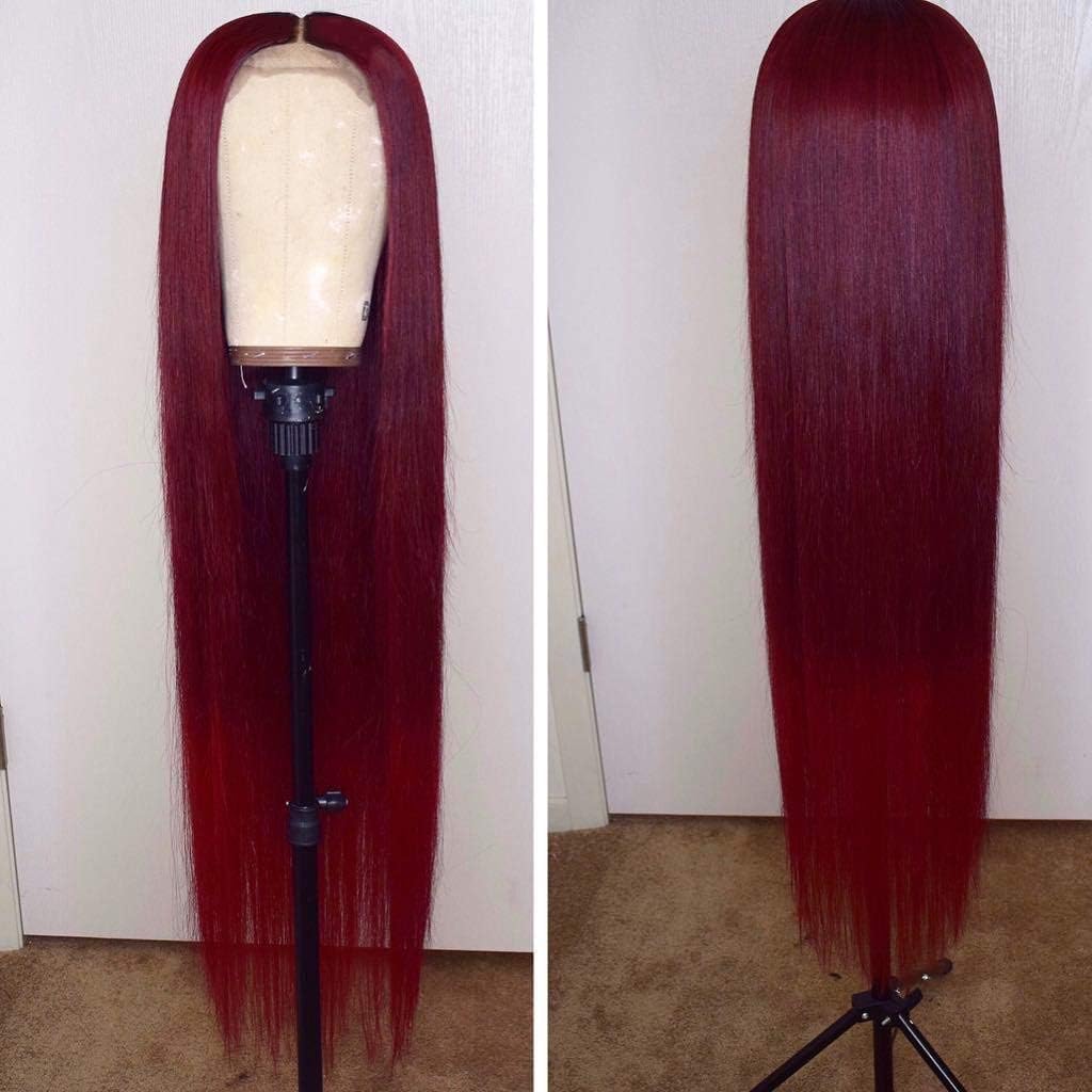 Burgundy Silk Straight Human Hair Wigs Glueless Lace Front Hair 150% Density Pre Plucked Hair for Black Women by Estelle Wig (12inch, 13x6 lace front wig)