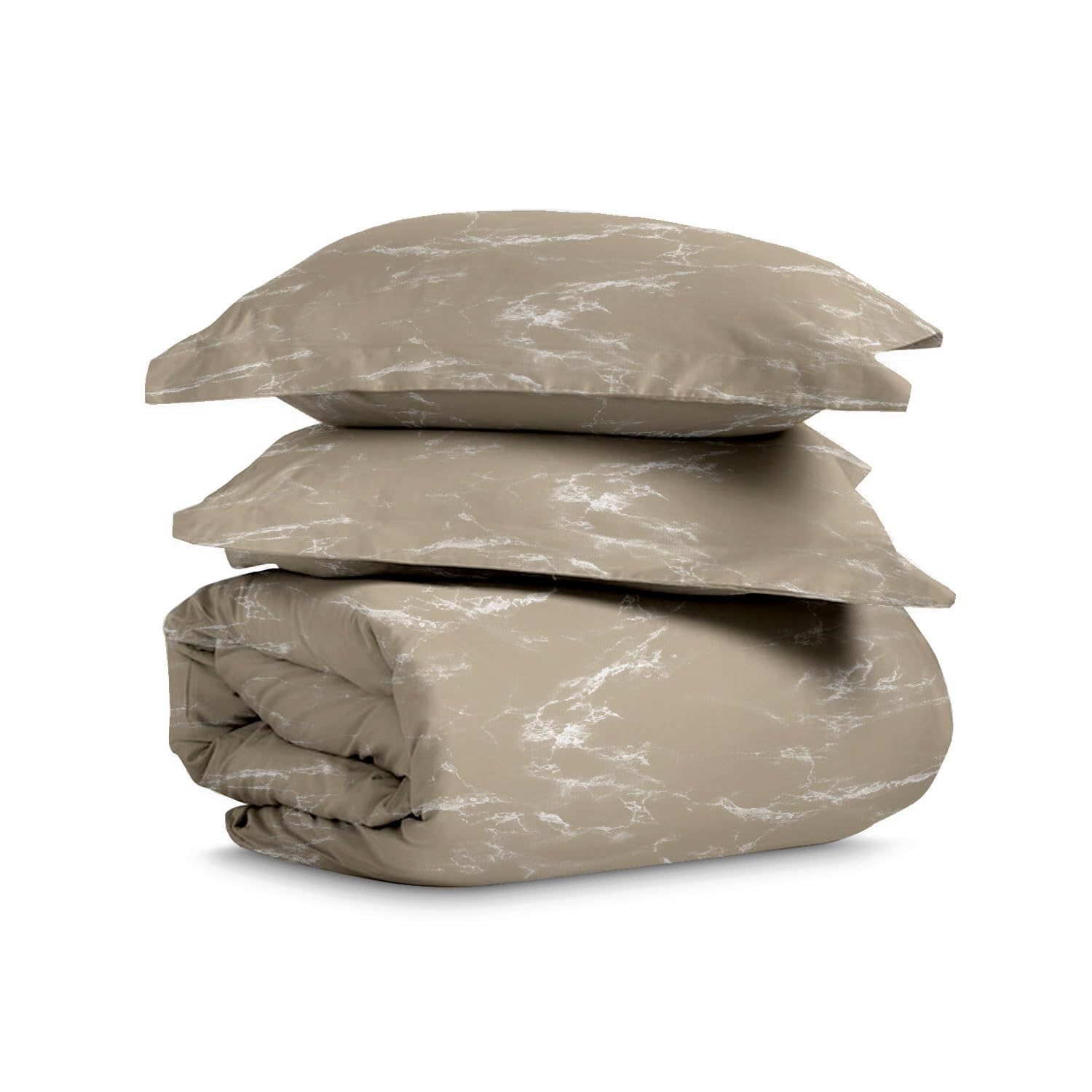 Pizuna Cotton Marble Taupe Printed Duvet Cover Set Super King 260x220, 400 Thread Count 100% Long Staple Cotton Sateen Super King Size Duvet Cover Sets with Button Closure (Printed Bedding) — image 1