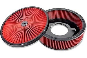 IMOOA 14" x 4" Round Air Cleaner with Red Washable Element & Black Trim For Chevy Ford Mopar