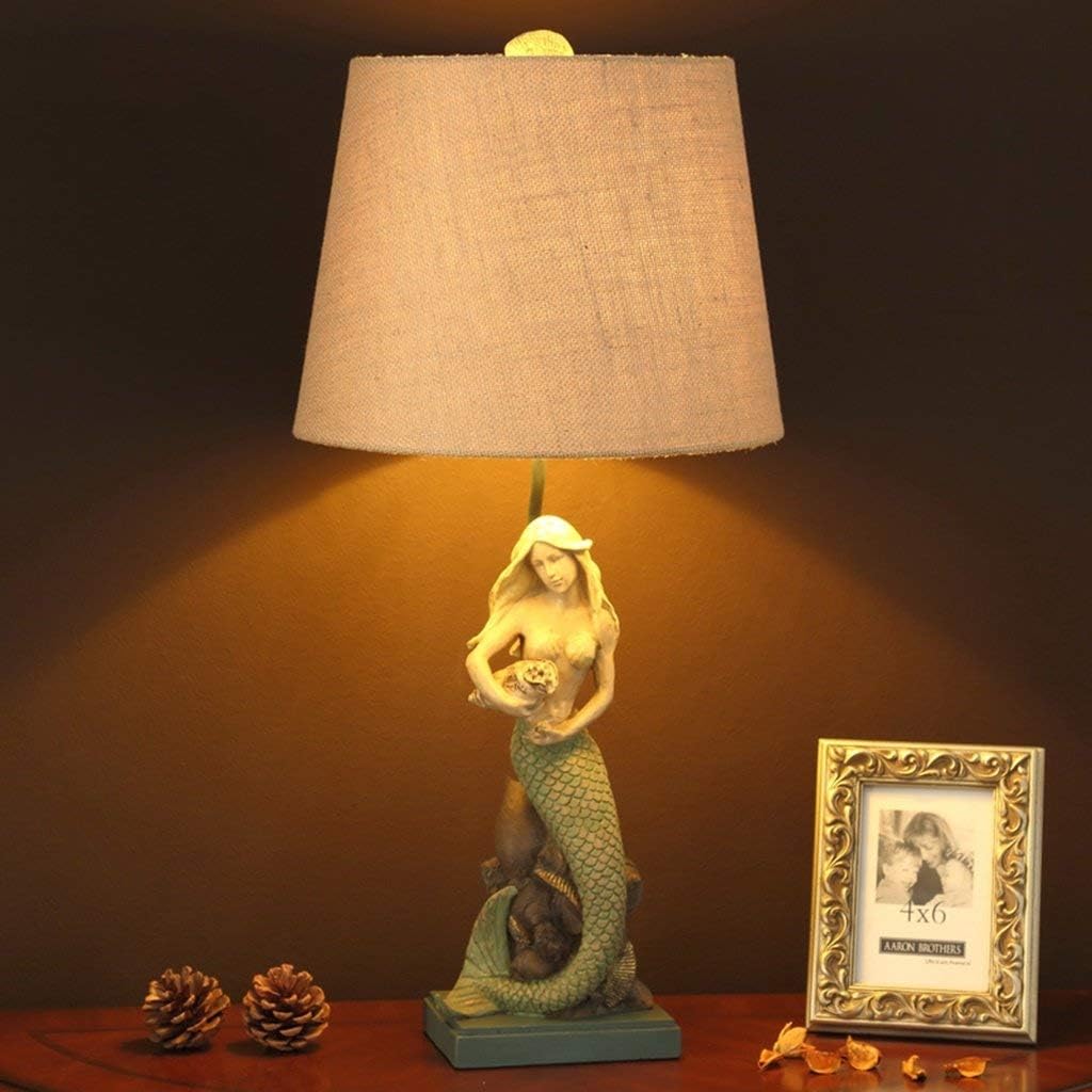 YGTD Table lamp- Children 's Lamp Simple Modern Creative Fashion Resin Mermaid Bedside Lamp Bedroom Living Room American American Lamp Bedside Light Fixture