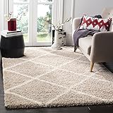 Safavieh Hudson Shag Collection SGH281S Beige and Ivory Moroccan Diamond Trellis Area Rug (9' x 12')