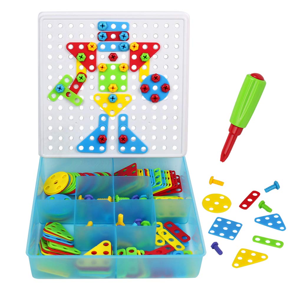 Nuheby Mosaico puzzle Pegboard per bambini giochi di costruzione blocchi DIY set gioco con dadi Tools Montessori Learning giocattoli regali per bambini di 3 anno di età giocattoli