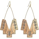 Zealmer Gold Geometric Earrings Statement Vintage Boho Ethnic Earrings Hollow Out Fan Shape Dangle Drop Earrings for Women Birthday Christmas Valentines Day Gift