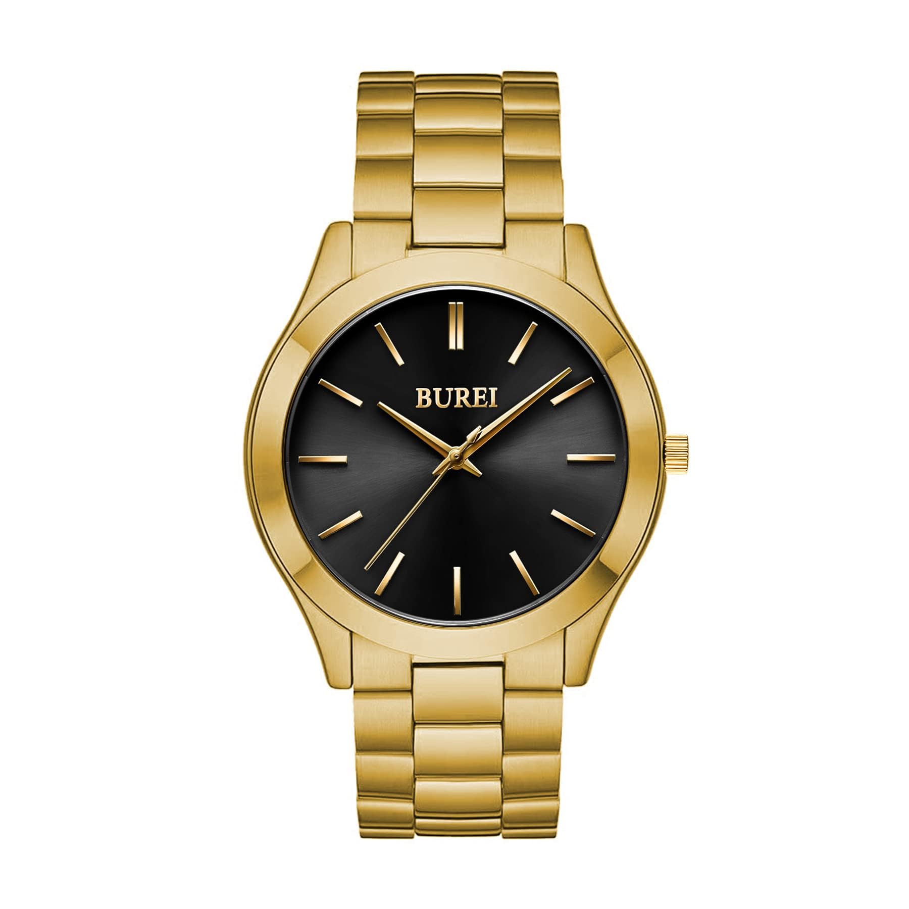 BUREI Men's Quartz Waterproof Analog Wrist Watch Men Watch, gold, Bracelet Type